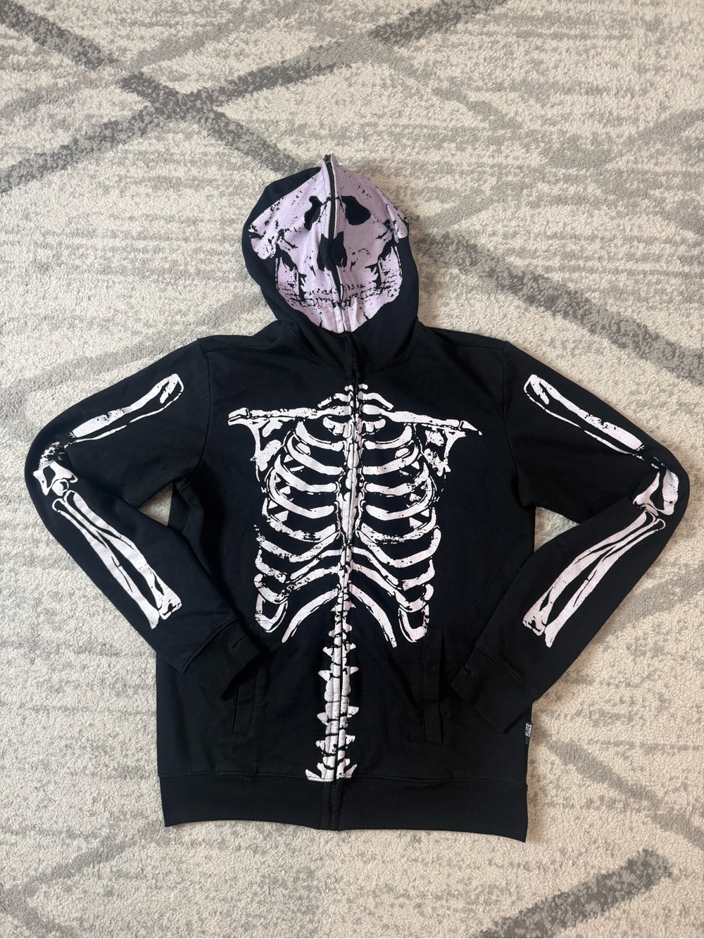XXX Rude Hoodie Size LG Skeleton Zip Skull Hoodie Jacket Small Black Y2K